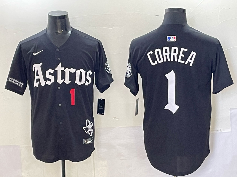 Men 2025 Houston Astros #1 Correa black  Game Nike MLB Jersey style 0032->houston astros->MLB Jersey